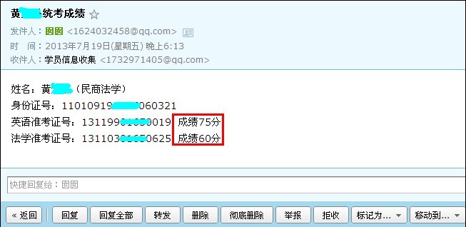 2013年同等学力学员成绩喜报